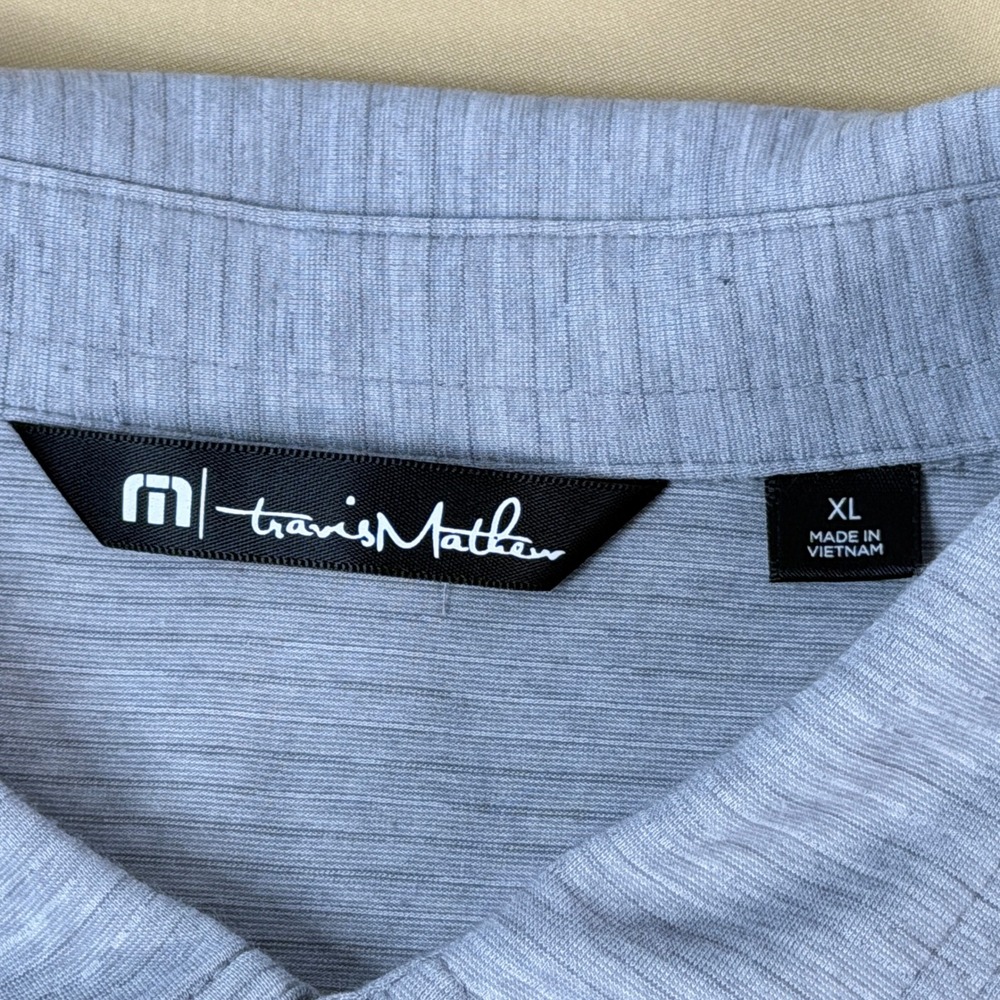 TravisMathew Heater Polo Shirt Heather Grey XL Golf Performance 1MW395 - Picture 7 of 12